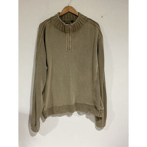Men’s Thaddeus Tan Pullover 1/4 Zip Mock Neck Cotton Sweater Xl